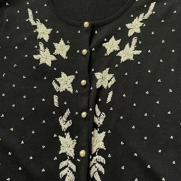 Vintage Casual Corner 2X Beaded Cardigan | Black, Pearl Buttons, Glam EUC - Picture 6 of 6